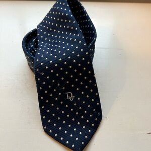 Vintage Dior Dark Blue Tie with White Dots